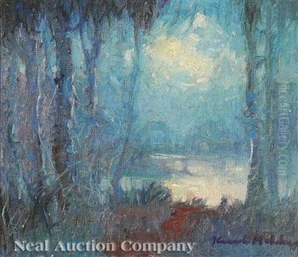 Twilight Swamp Scene Oil Painting by Knute Heldner