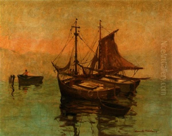 Sail Boat In The Mist Oil Painting by Knute Heldner