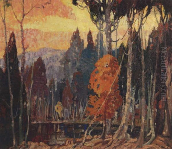 Sunset Oil Painting by Knute Heldner