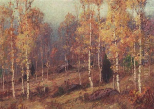 Hillside Birches, Deluth Oil Painting by Knute Heldner