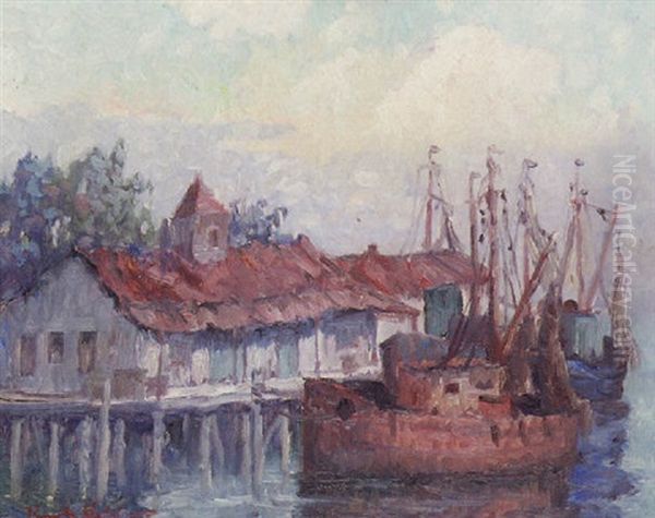 Boathouses, Lake Pontchartrain Oil Painting by Knute Heldner