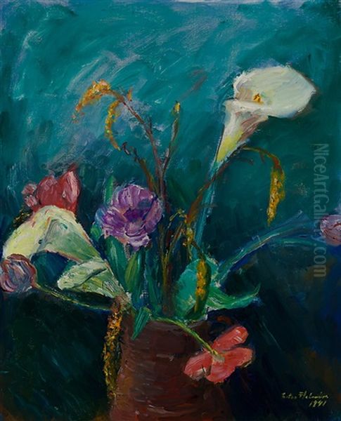 Still-life With Callas Oil Painting by Ester Helenius