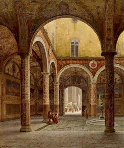Im Innenhof Des Palazzo Vecchio, Florenz Oil Painting by Julius Helfft