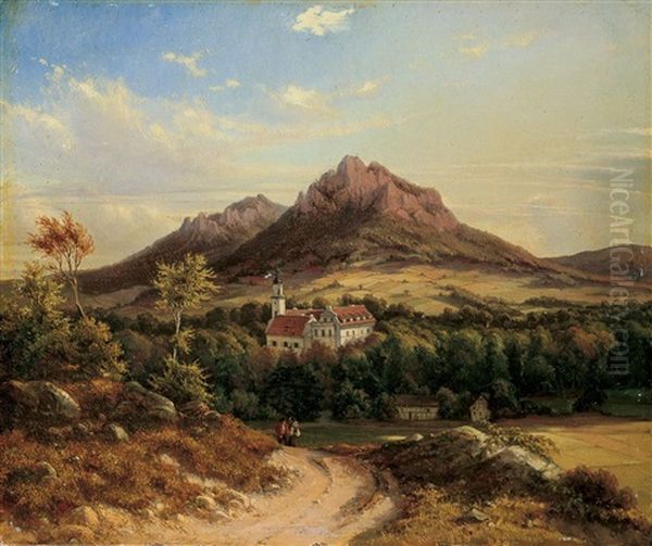 Ansicht Von Schloss Fischbach In Schlesein Oil Painting by Julius Helfft