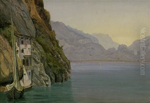 Der Garda-see Mit Blick In Richtung Riva Oil Painting by Julius Helfft