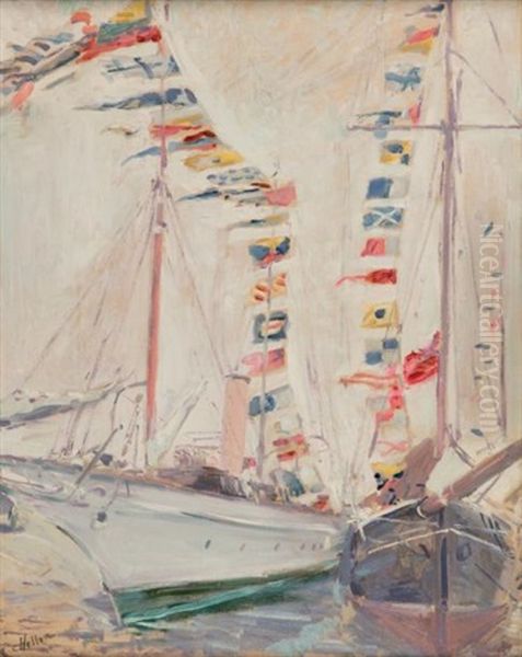 Les Flammes Des Yachts Oil Painting by Paul Cesar Helleu