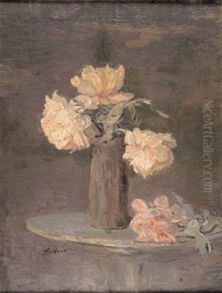 Vase De Pivoines Sur Un Gueridon Oil Painting by Paul Cesar Helleu