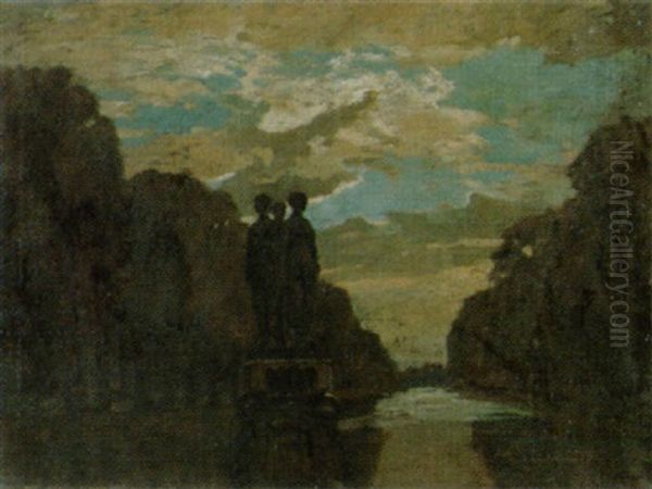 Abendliche Parklandschaft Oil Painting by Rudolf Hellwag