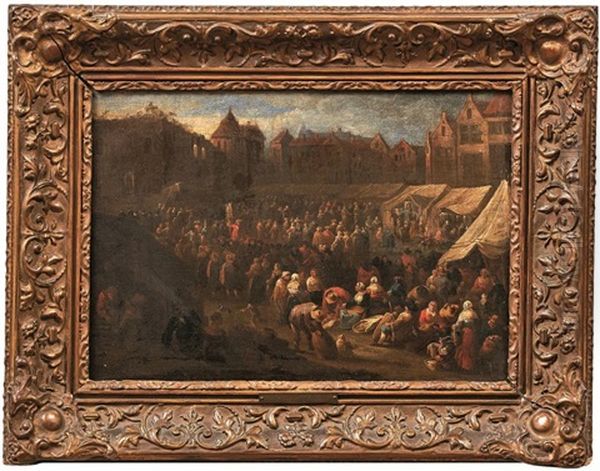 Vielfigurige Marktszene In Einer Hollandischen Stadt Oil Painting by Dirk Theodoor Helmbreker