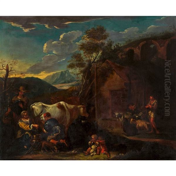 Bauerliche Szenerie Oil Painting by Dirk Theodoor Helmbreker