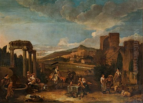 Southern Landscape Oil Painting by Dirk Theodoor Helmbreker