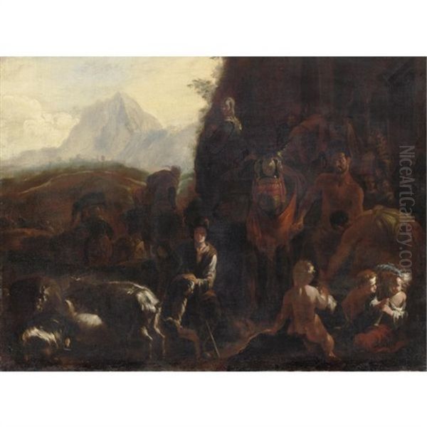 Contadini Con Il Gregge Oil Painting by Dirk Theodoor Helmbreker