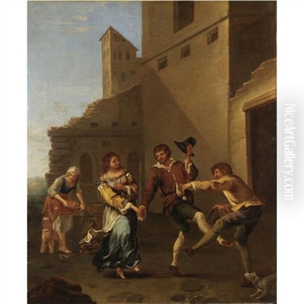 Contadini Che Danzano Oil Painting by Dirk Theodoor Helmbreker