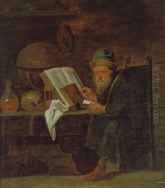 Ein Gelehrter In Seinem Studio Oil Painting by Matheus van Helmont