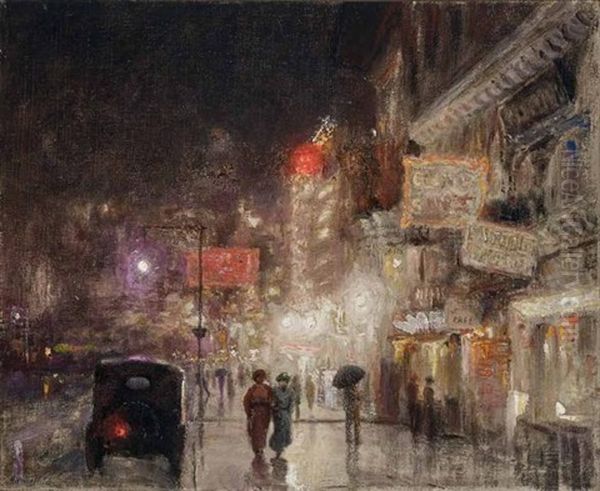City Nocturne Oil Painting by Alfredo H. Helsby