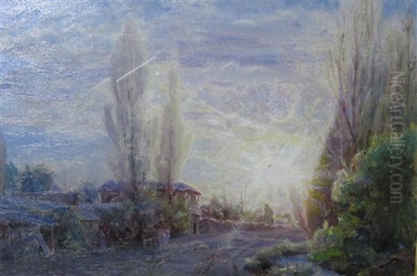 Sunset Near Santiago Oil Painting by Alfredo H. Helsby