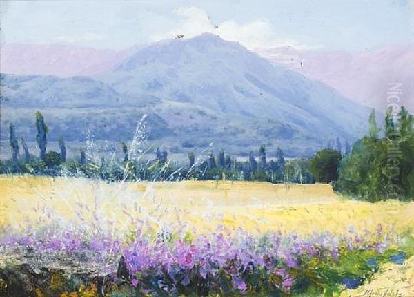 Hills, Field And Lucerne, Chile Oil Painting by Alfredo H. Helsby