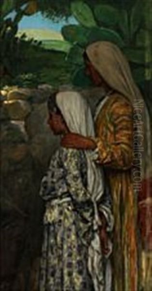 View From Palestine With Mother And Daughter Oil Painting by Axel Helsted