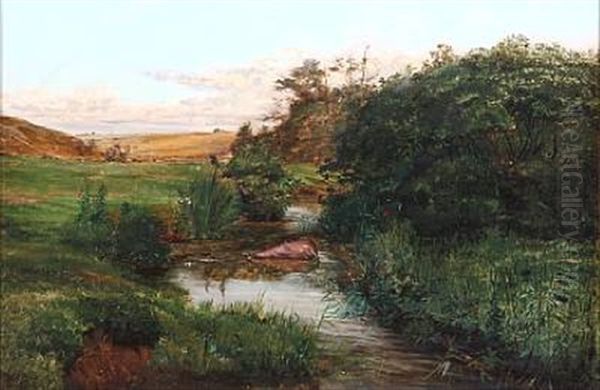 Summer Day At A Stream Oil Painting by Axel Helsted