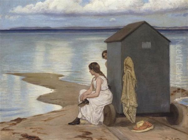 Badepiger Pa Hornbaek Strand Oil Painting by Axel Helsted