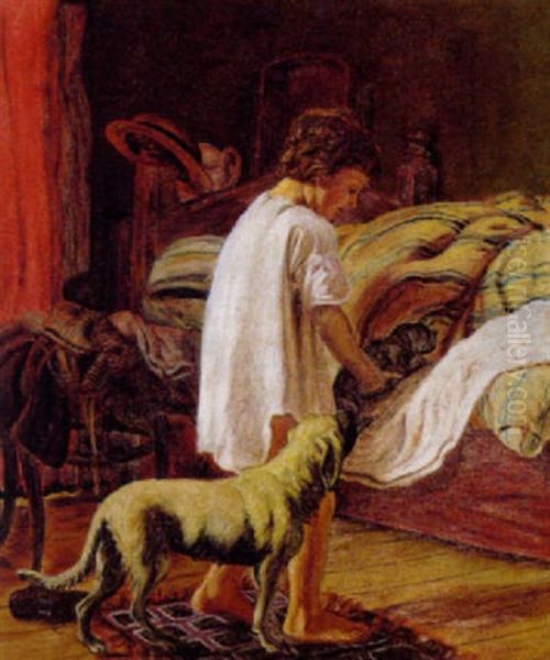 Sengetid Oil Painting by Axel Helsted