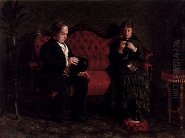 Interior Med Par I Soffa Oil Painting by Axel Helsted