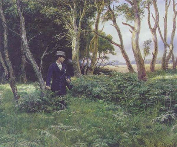 Botanikeren Pa Sommerfuglejagt Oil Painting by Axel Helsted