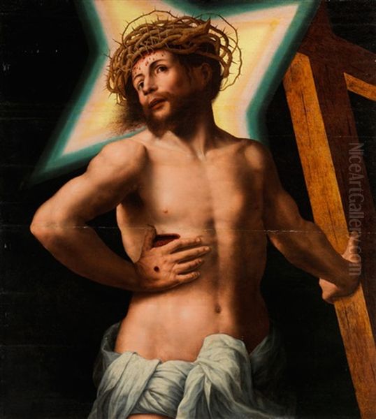 Der Auferstandene Christus Mit Dem Kreuz Und Sternformigem Leuchtenden Nimbus Oil Painting by Jan van Hemessen