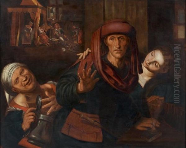 La Mauvaise Compagnie Oil Painting by Jan van Hemessen