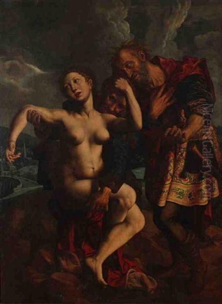 Suzanne Et Les Vieillards Oil Painting by Jan van Hemessen