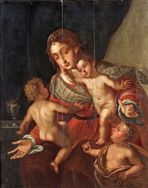 Caritas, Allegori Over Karleken Oil Painting by Jan van Hemessen