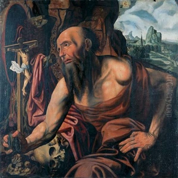 The Penitent Saint Jerome In A Cave Oil Painting by Jan van Hemessen