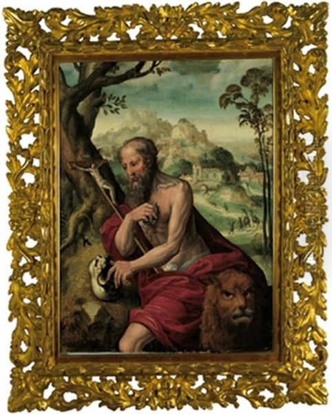 Der Heilige Hieronymus Mit Dem Lowen In Einer Landschaft Oil Painting by Jan van Hemessen