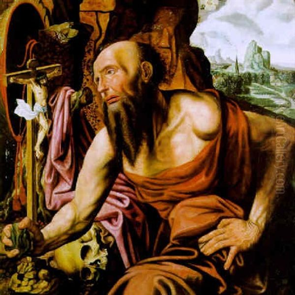 Der Heilige Hieronymus In Einer Landschaft Oil Painting by Jan van Hemessen