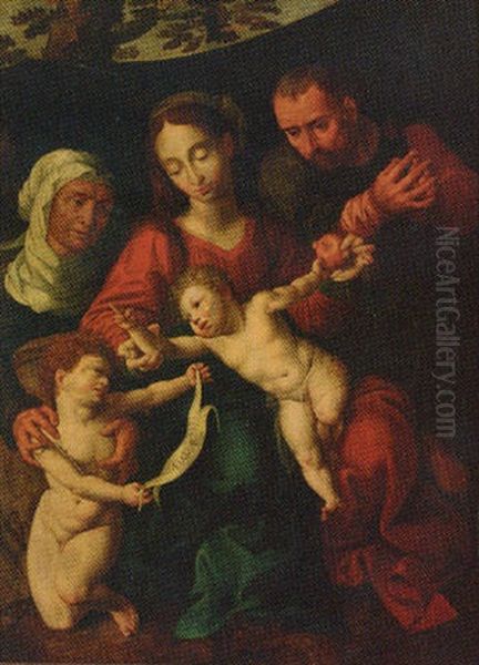 The Holy Family With The Infant Saint John The Baptist And Saint Elizabeth Oil Painting by Jan van Hemessen