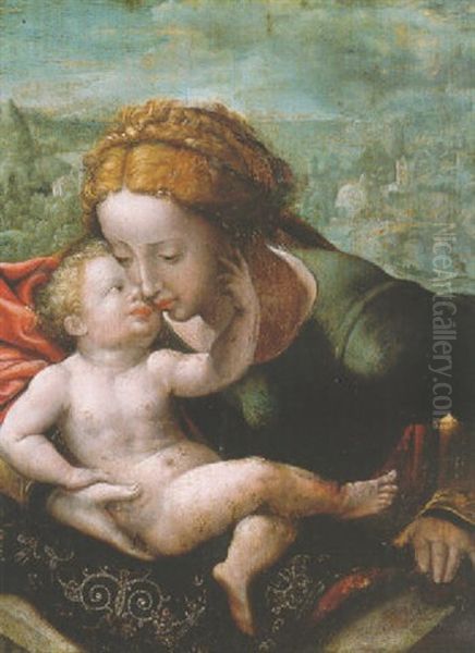 The Madonna And Child, A Landscape Beyond Oil Painting by Jan van Hemessen
