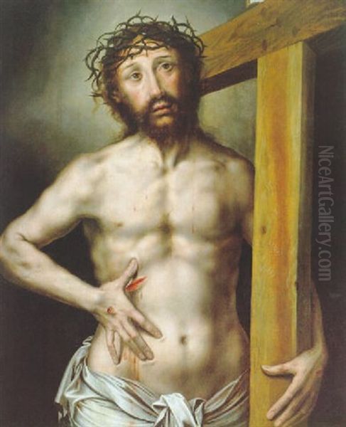 Der Dornengekronte Christus Mit Dem Kreuz Oil Painting by Jan van Hemessen