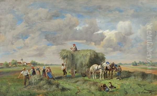 Heuernte Oil Painting by Georg Hemmrich