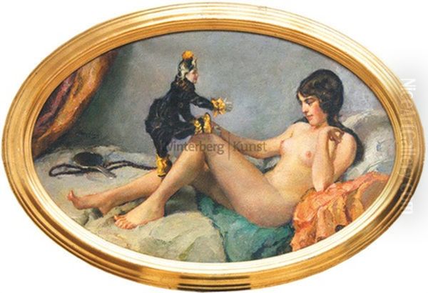Liegender Madchenakt Mit Venezianischer (?) Puppe Oil Painting by Wilhelm Hempfing