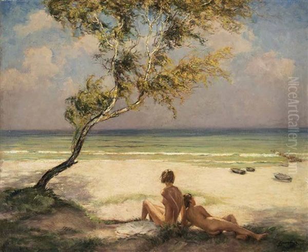 Madchenakte Am Strand Oil Painting by Wilhelm Hempfing