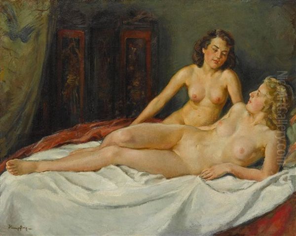 Zwei Weibliche Akte Oil Painting by Wilhelm Hempfing