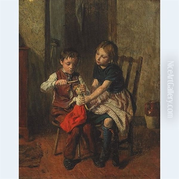 Who Stole The Spoon (+ Combing Dolly's Hair; Pair) Oil Painting by William Hemsley