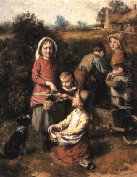Blackberry Gatherers Oil Painting by William Hemsley