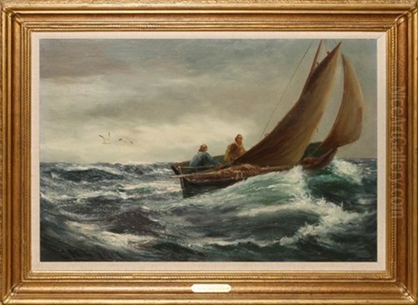 Sailboat On Choppy Water Oil Painting by Charles Napier Hemy