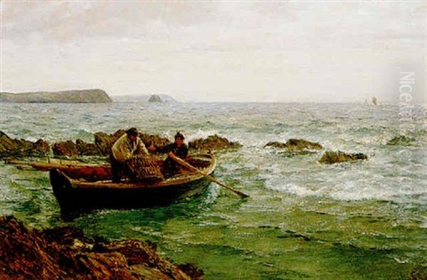 Hauling Lobster Pots, Falmouth Oil Painting by Charles Napier Hemy