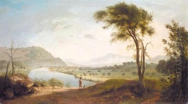 View Of The Valley Of The Lune, Lancaster, With A Traveller On A Path In The Foreground Oil Painting by John Henderson the Elder