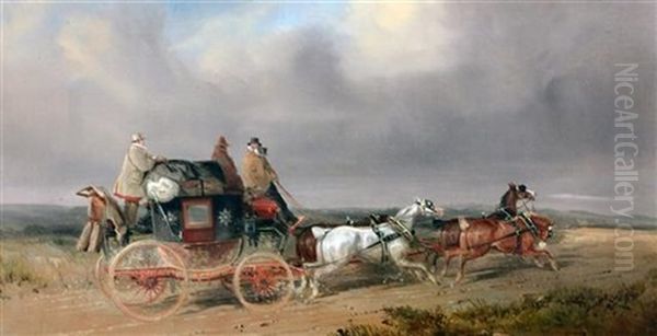 Mail Coaches By Day And By Night (set Of 4) Oil Painting by Charles Cooper Henderson