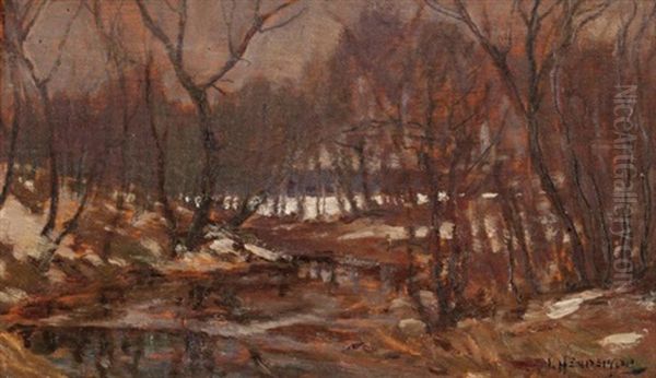 Stream In Winter Oil Painting by Henderson, James