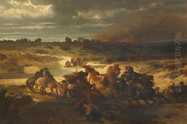 Auszug Aus Der Brennenden Stadt Oil Painting by Rudolf Friedrich Henneberg