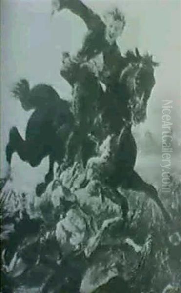 Mounted Huntsman Interrupting The Chase Oil Painting by Rudolf Friedrich Henneberg